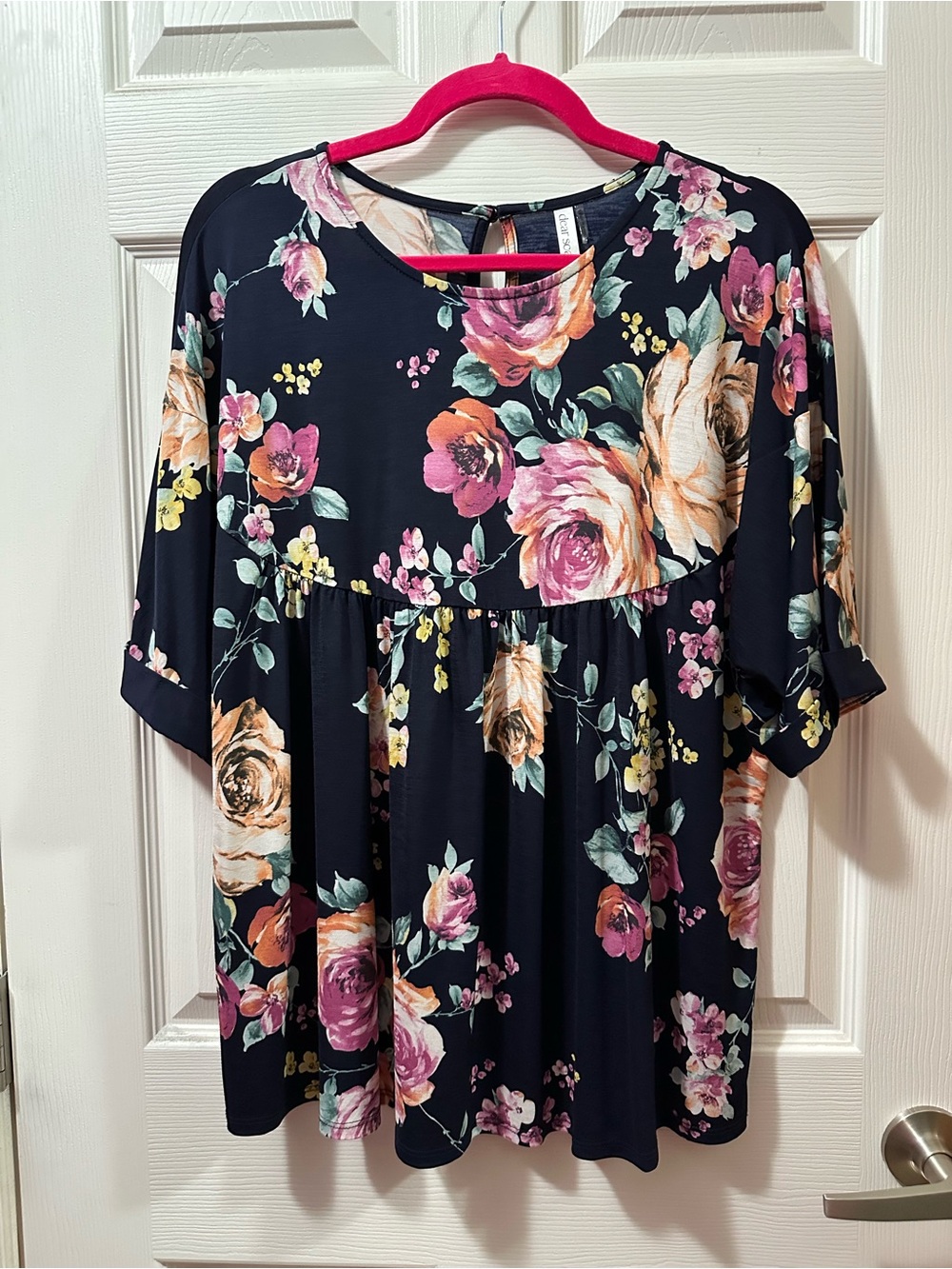 Scarlett Navy Floral Babydoll Tunic with Pink & Cream Blooms